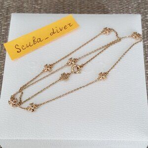 Tory Burch 14K Gold Delicate Kira Logo Choker Pendant Station Necklace Gold